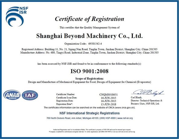 China Shanghai Beyond Machinery Co., Ltd certification